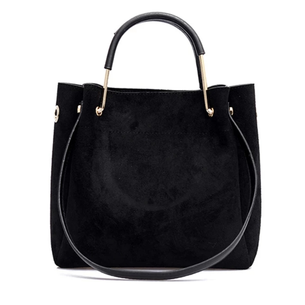 Black Suede gold bag small tote purse